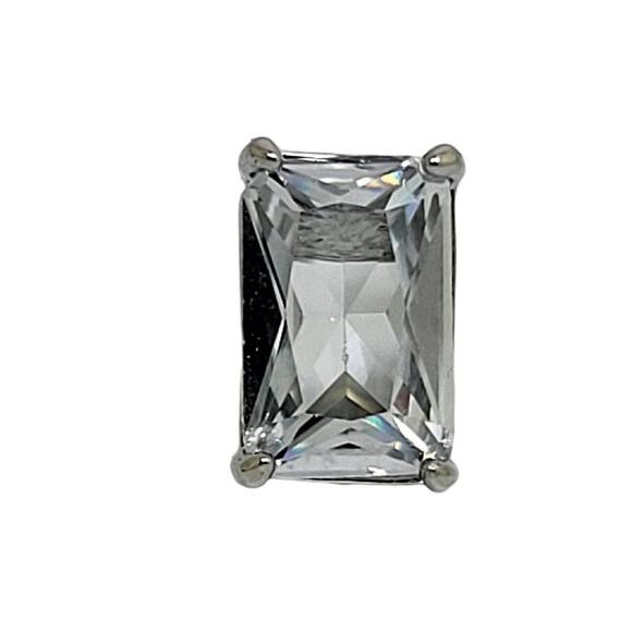 Elegant Silver Emerald Cut BlueWhite Cubic Zirconia Stud Earrings - Picture 8 of 8